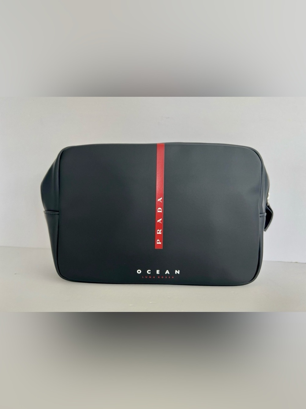 Prada Luna Rossa Ocean Black travel pouch Toiletry Bag.
